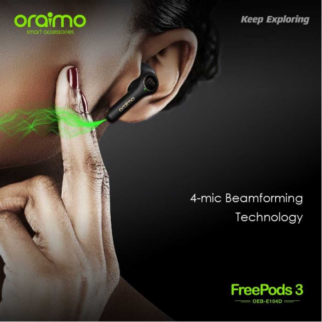 Oraimo FreePods 3 ENC Calling Noise Cancellation TWS True Wireless Earbuds OEB-E104D - Black