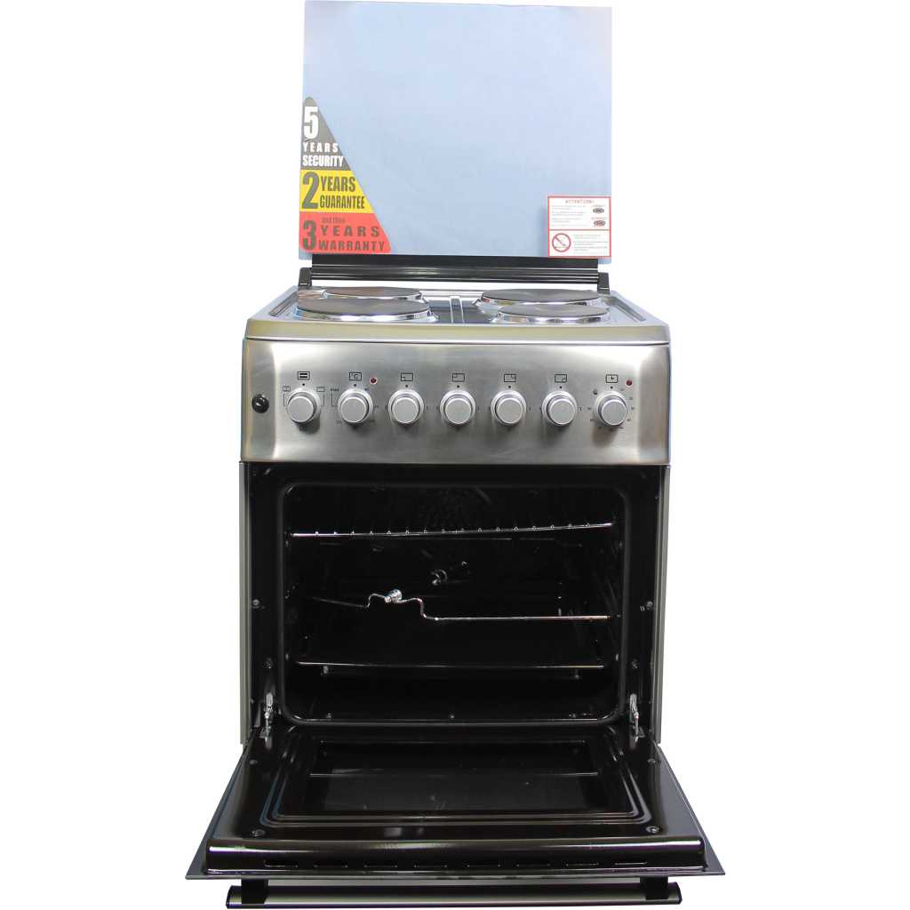 Blueflame Full Electric Cooker S6004ERF 60X60cm, Electric Oven & Grill, Rotisserie, Oven Fan, Oven Lamp, Thermostat, Glass Lid - Inox