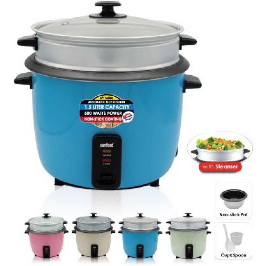 Sanford 1.5 Litre Rice Cooker Steamer Pot- Multi-colour .
