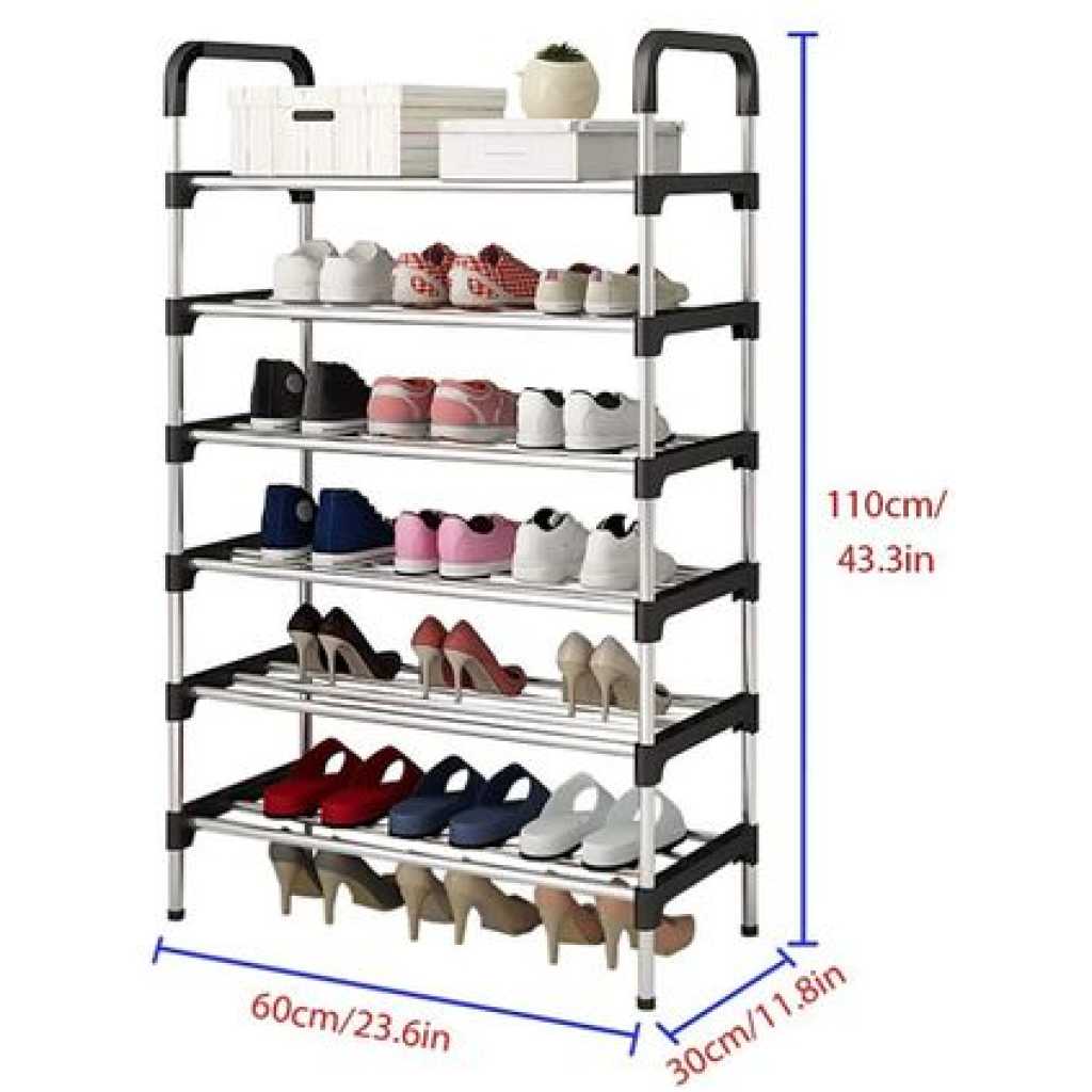 5 Layer Stainless Steel Stackable Shoes Rack Organizer Storage Stand- Pink.