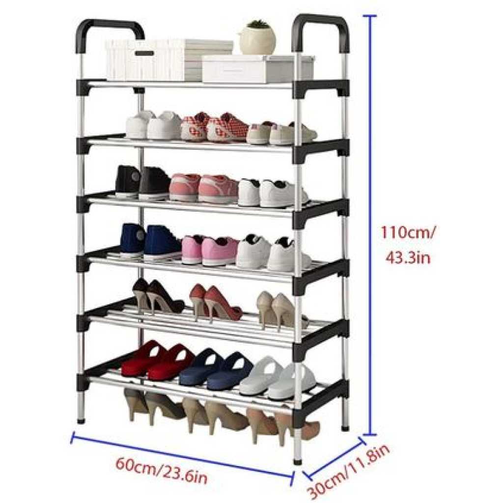 6 Layer Stainless Steel Stackable Shoes Rack Organizer Storage Stand- Black. Shoe Organizers TilyExpress 14