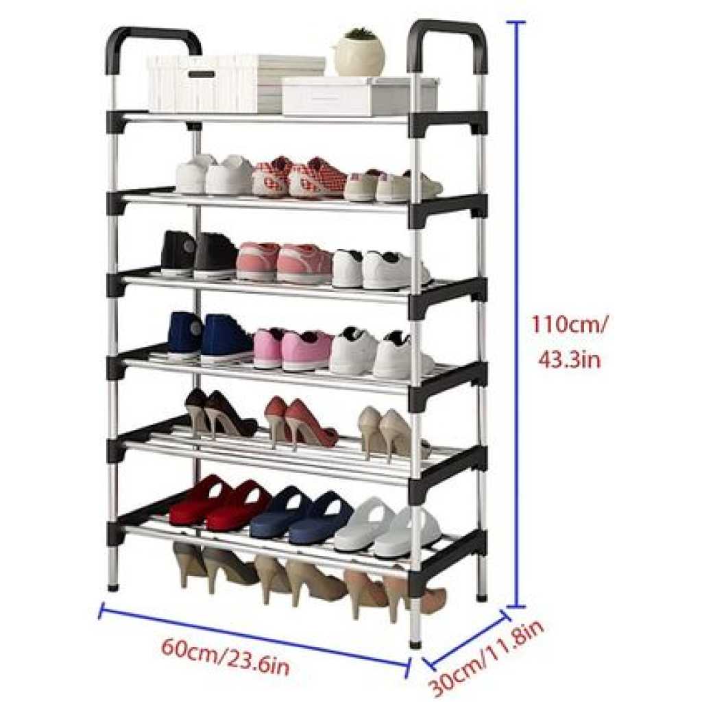 6 Layer Stainless Steel Stackable Shoes Rack Organizer Storage Stand- Black. Shoe Organizers TilyExpress 7