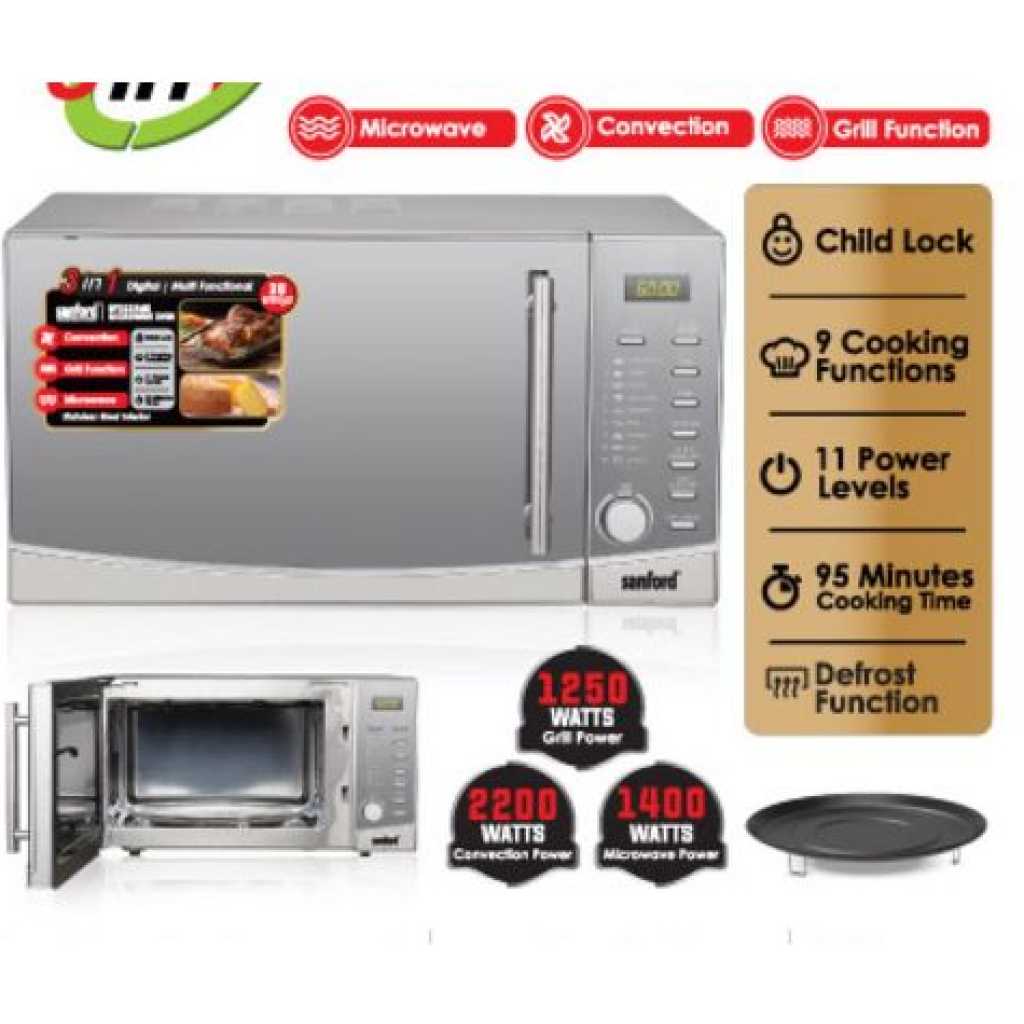 Sanford 30 Litres 3 In 1 Microwave Oven With Grill & Convection - Silver.