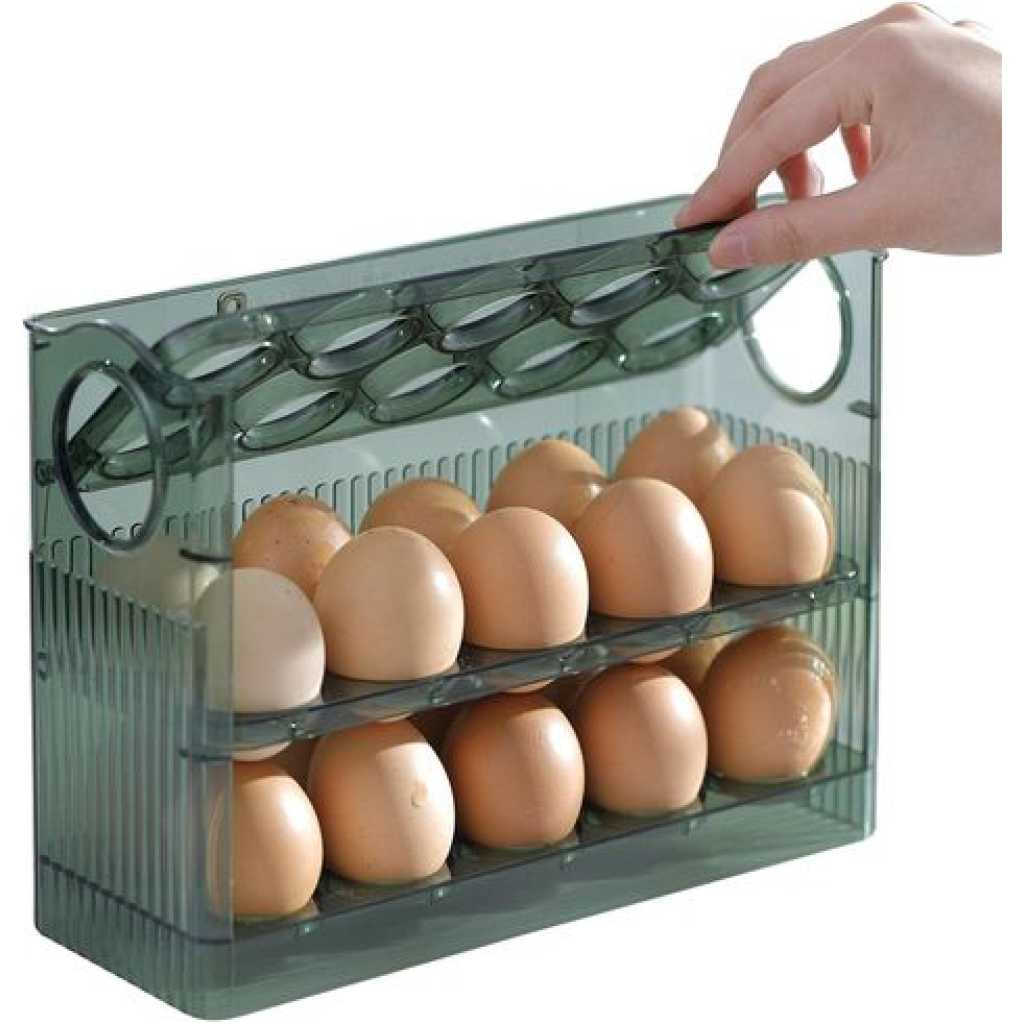 3 Layer Egg Holder For Fridge Storage Container Tray Container 30 Eggs, Space Saver- Green