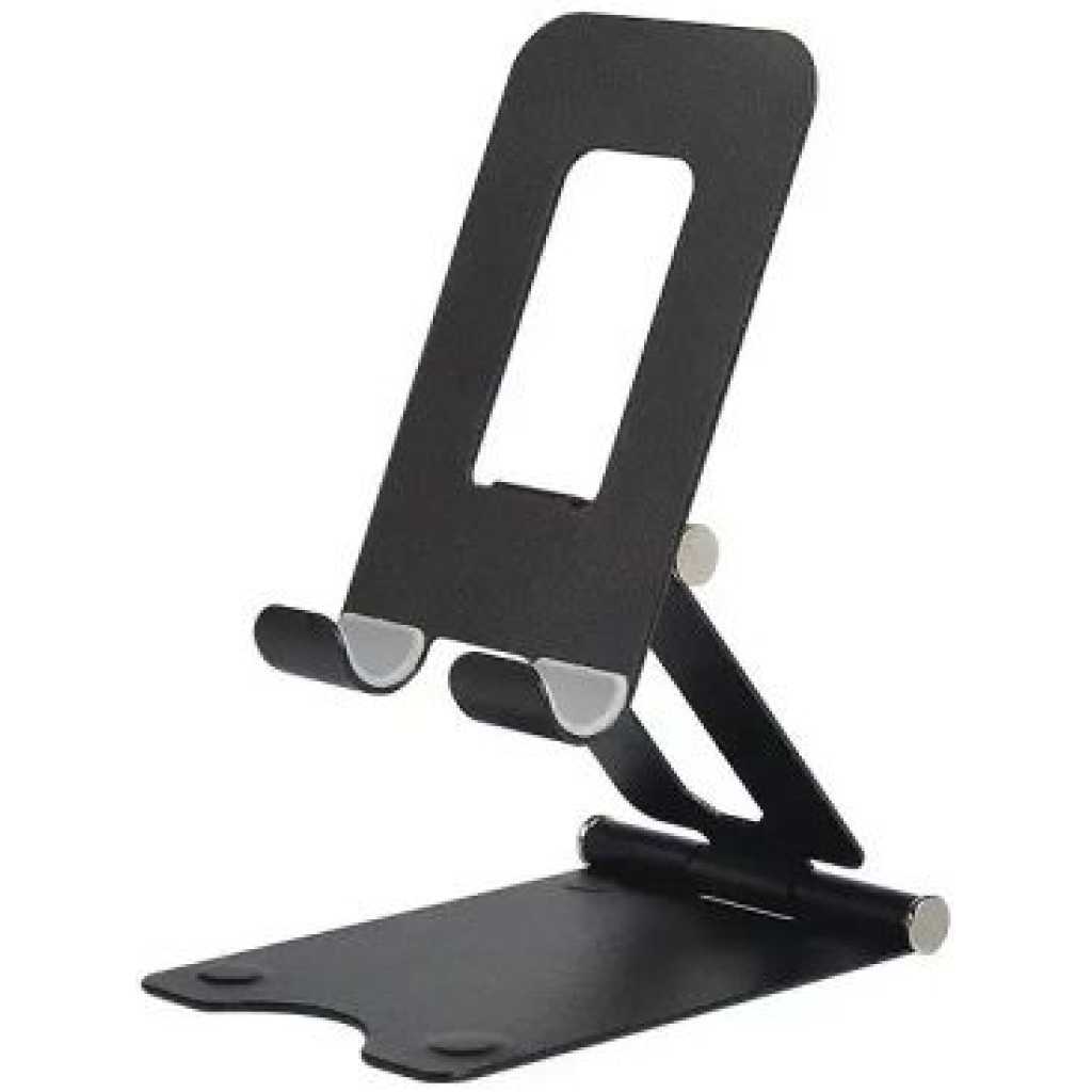 Foldable Rotating Metallic Desktop Phone Stand Tablet Display - Black.