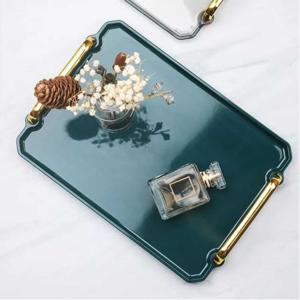 16 Inches Acrylic Serving Tray With Handles Decorative Coffee Table Tray - Green