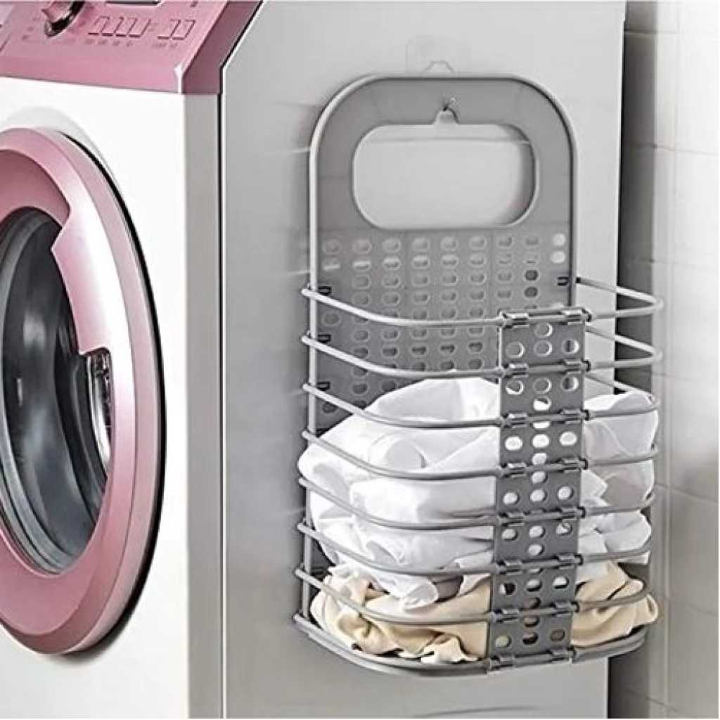 Collapsible Dirty Clothes Storage Basket Household Laundry Basket Sundries Toy Organizer Wall-Mounted- Grey.