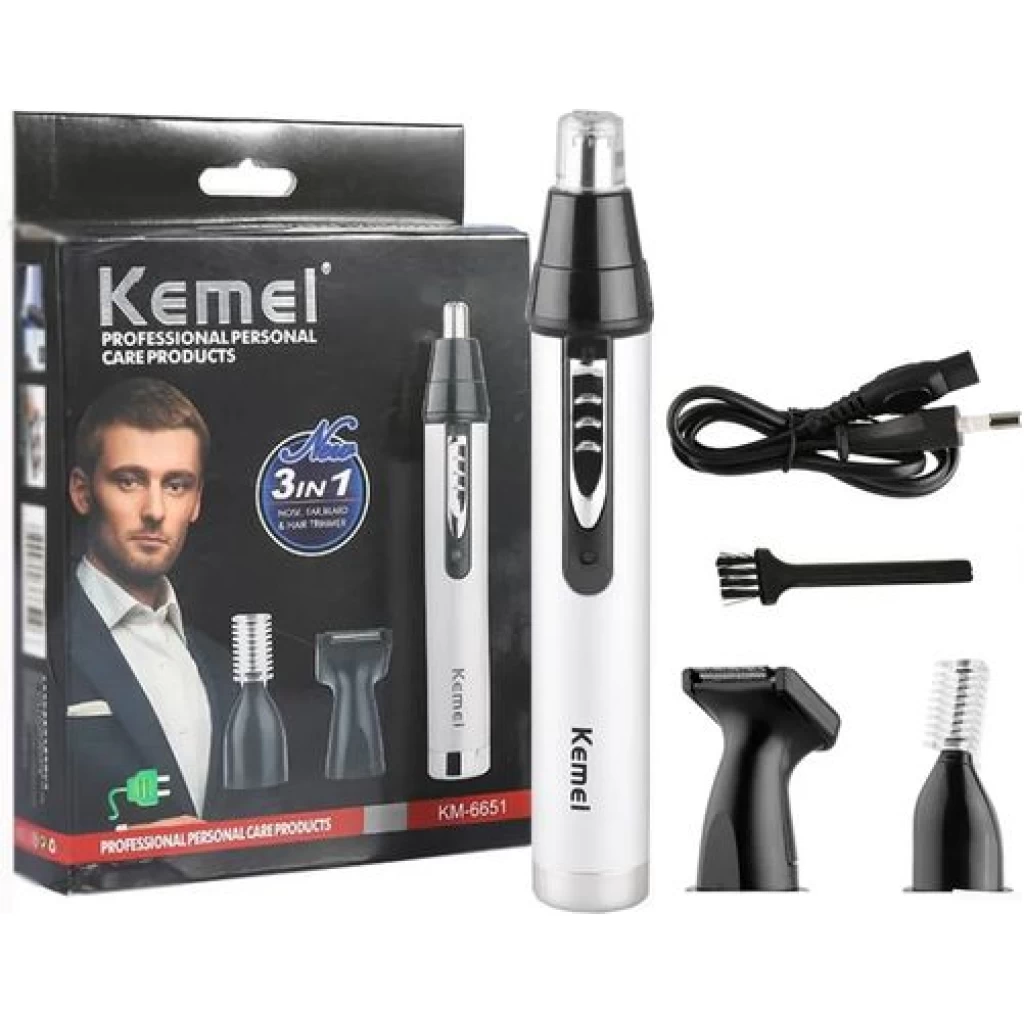 Kemei 3 In1 Electric Nose Ear Trimmer For Men Rechargeable Shaver Hair Removal Eyebrow Trimer Face Shaving Machine Men’s Shaving Machine- Silver. Electric Shavers TilyExpress 7