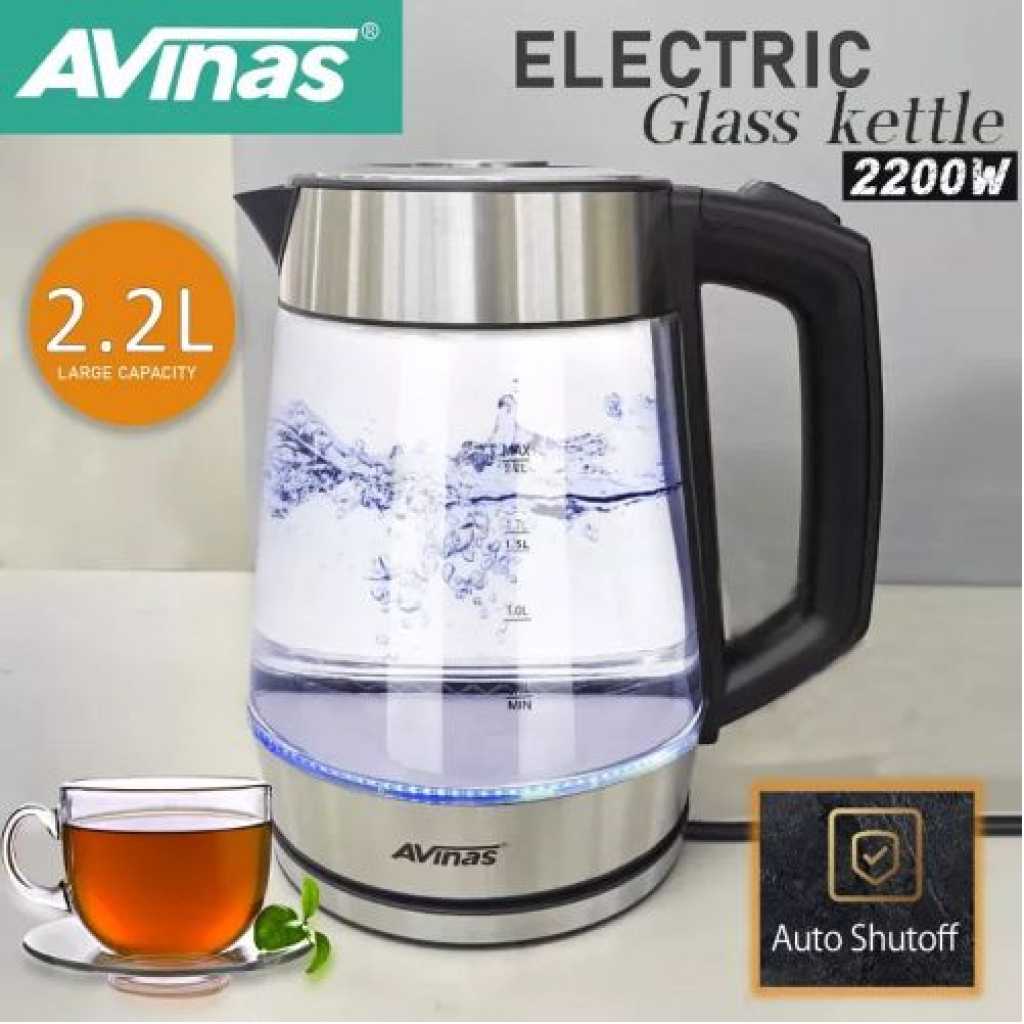 AVINAS 2.2 Litre Glass Electric Milk Water Boiling Kettle- Clear .