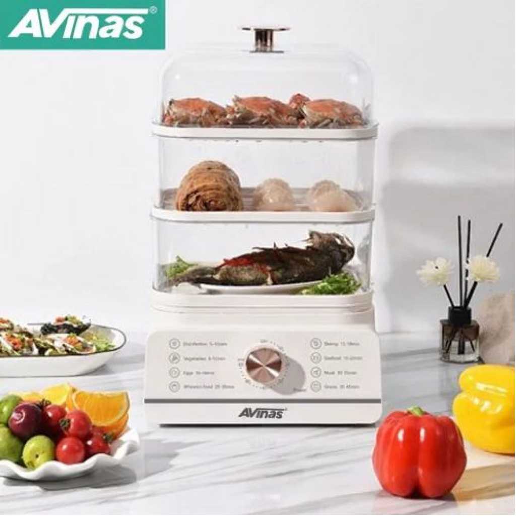 AVINAS 3 Layer 16L Electric Food Cooking Steamer Pot With Display, Timer Fuction- Clear