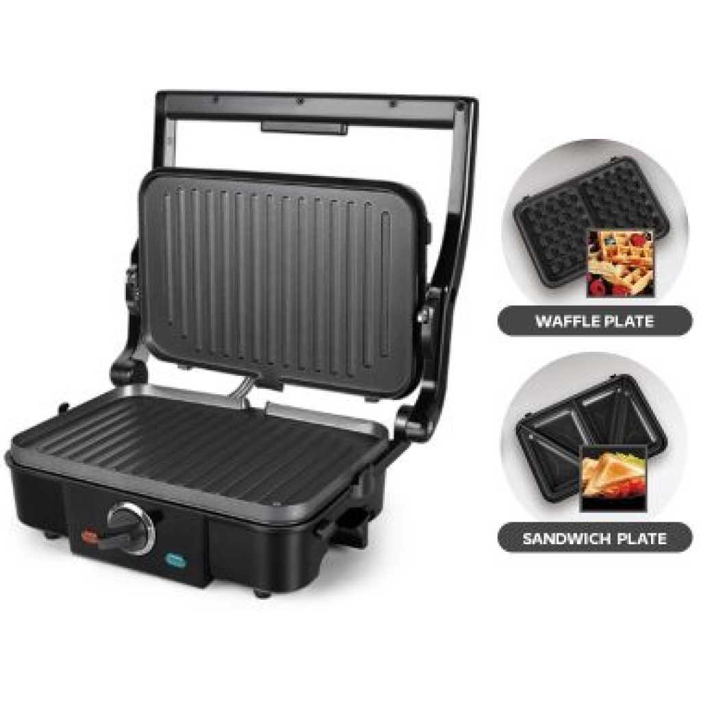 Sonifer 3 In 1 Waffle Maker Sandwich Barbecue Electric Baking Pan Toaster - Black.