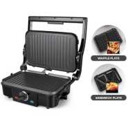 Sonifer 3 In 1 Waffle Maker Sandwich Barbecue Electric Baking Pan Toaster - Black.