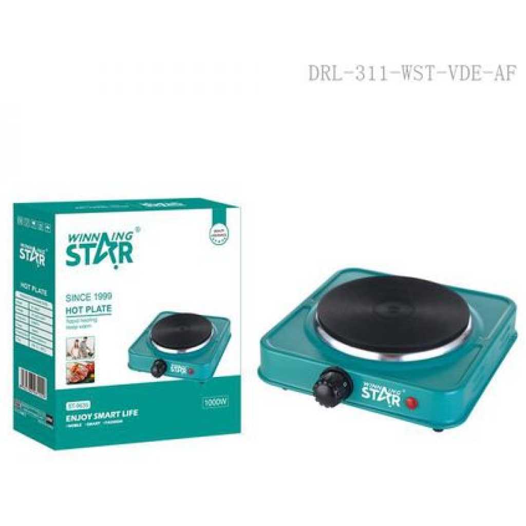 Winningstar 1000W Single Burner Heater Hot Plate with 3*0.75*80cm Charging Cable VDE Plug- Green.