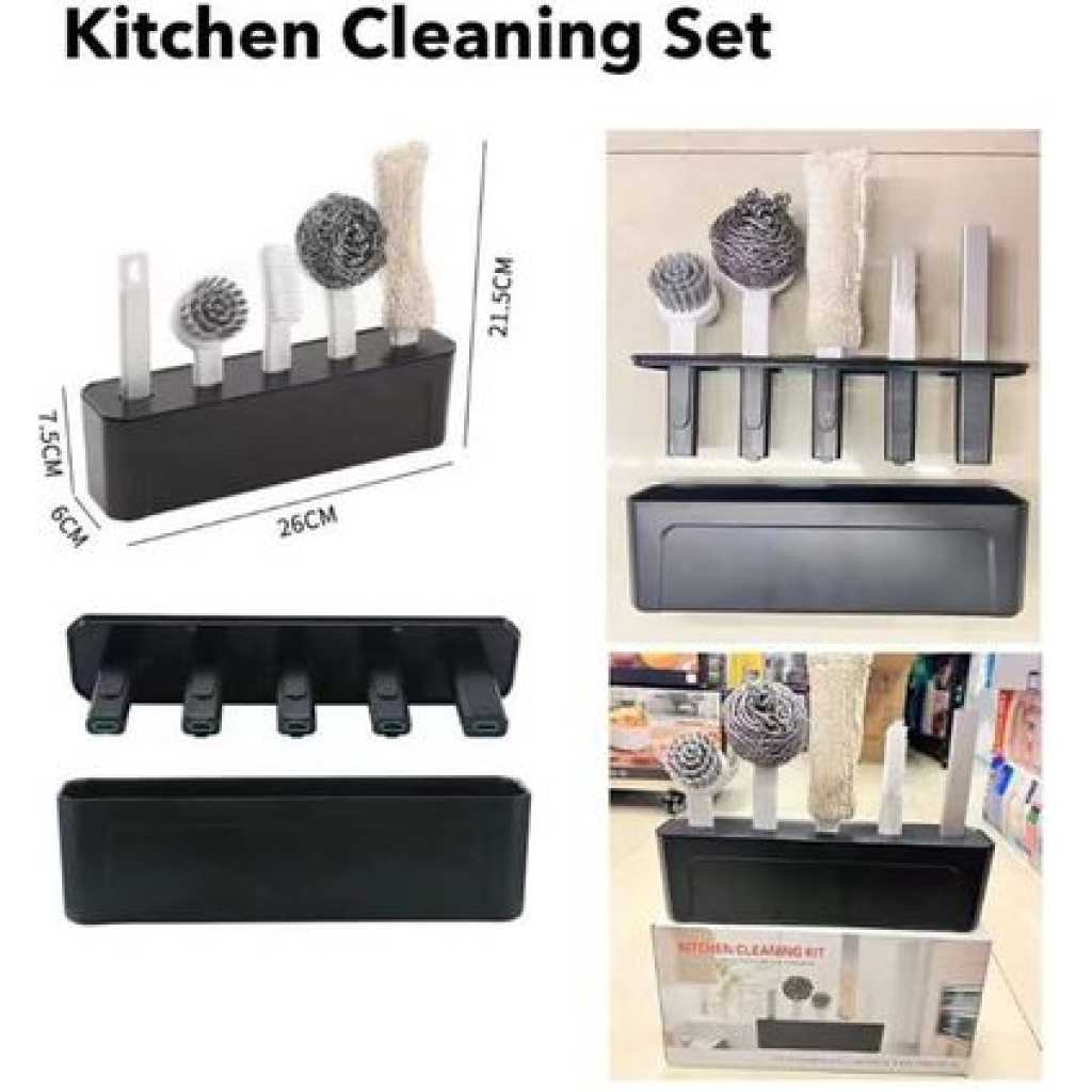 Kitchen Cleaning Kit Folding 4 Type Brushes For Cleaning All Utensil Of Kitchen- Multi-colour