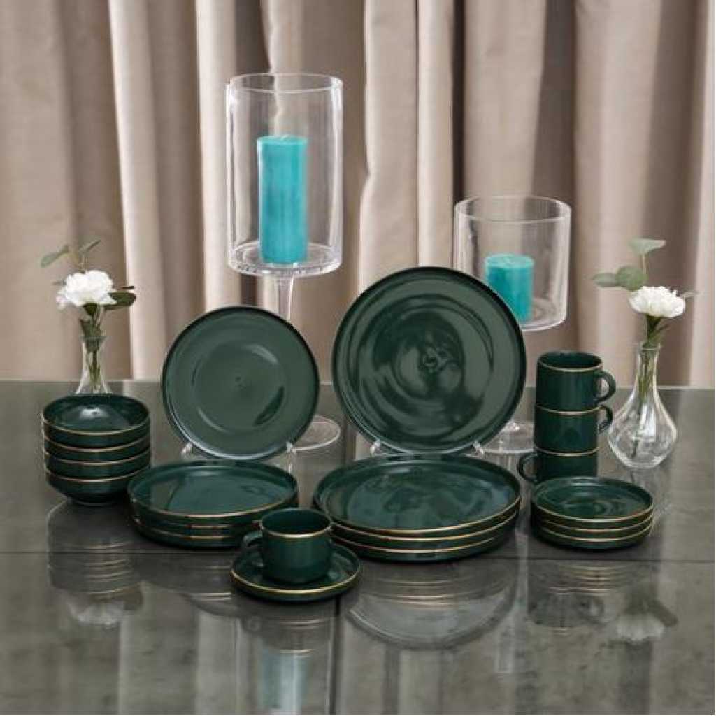 Royal Ford 20Pcs Fine Bone Food Plates Cup Bowl Dinner Set- Green.