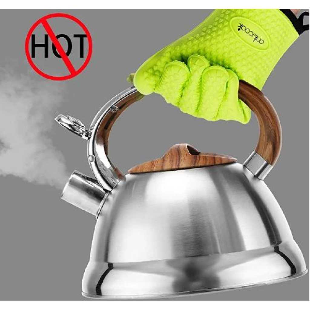 Kaisa Villa 3L Stovetop Teapot Stainless Steel Whistling Tea Kettle- Silver