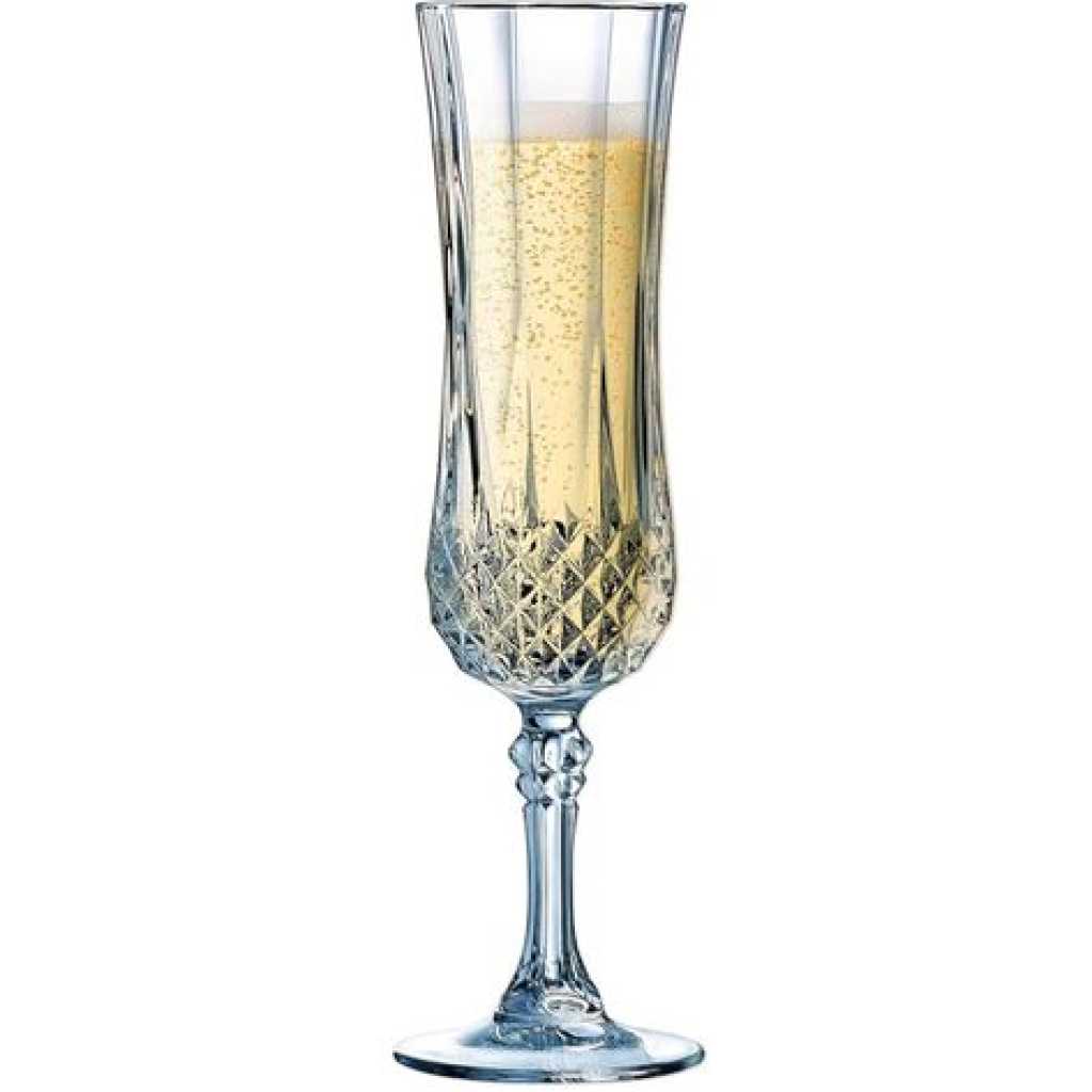 6 Pieces Of Diamond Champaign Flute Wine Glasses- Clear.