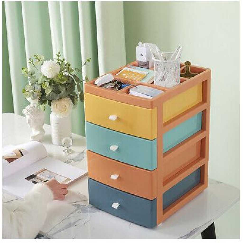 4 Tier Drawer Mini Storage Unit Tower Desktop Makeup Box Organizer - Multi-colour.