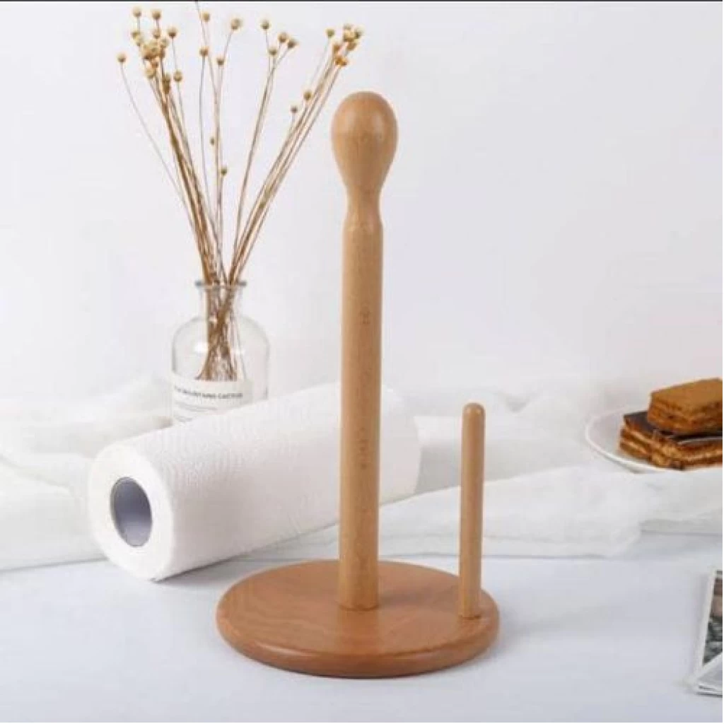 Bamboo Toilet Paper Holder Standing Roll Tissue Storage Stand- Brown