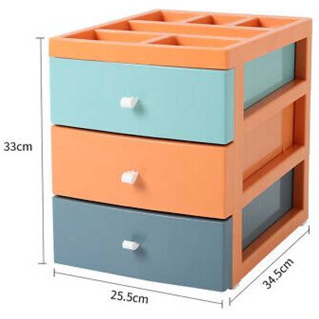 3 Tier Drawer Mini Storage Unit Tower Desktop Makeup Box Organizer - Multi-colour.