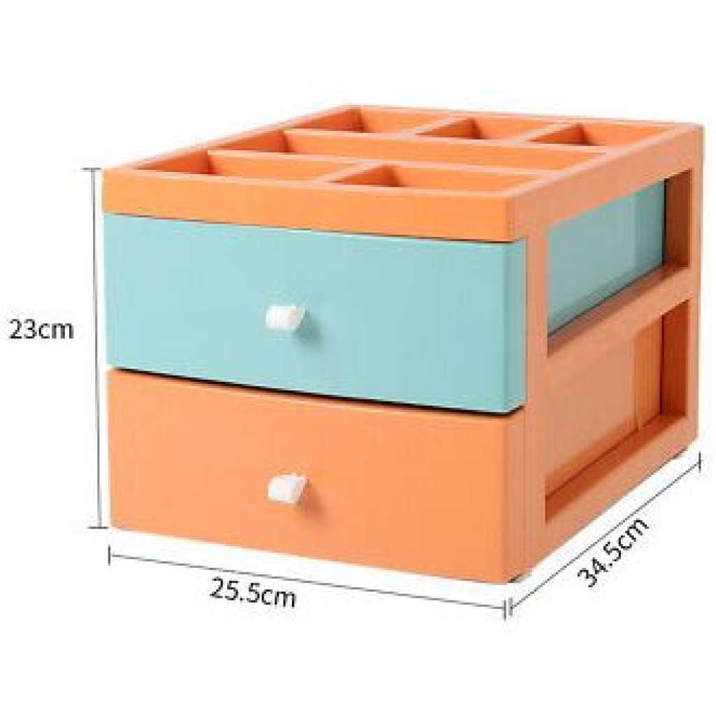 2 Tier Drawer Mini Storage Unit Tower Desktop Makeup Box Organizer - Multi-colour.