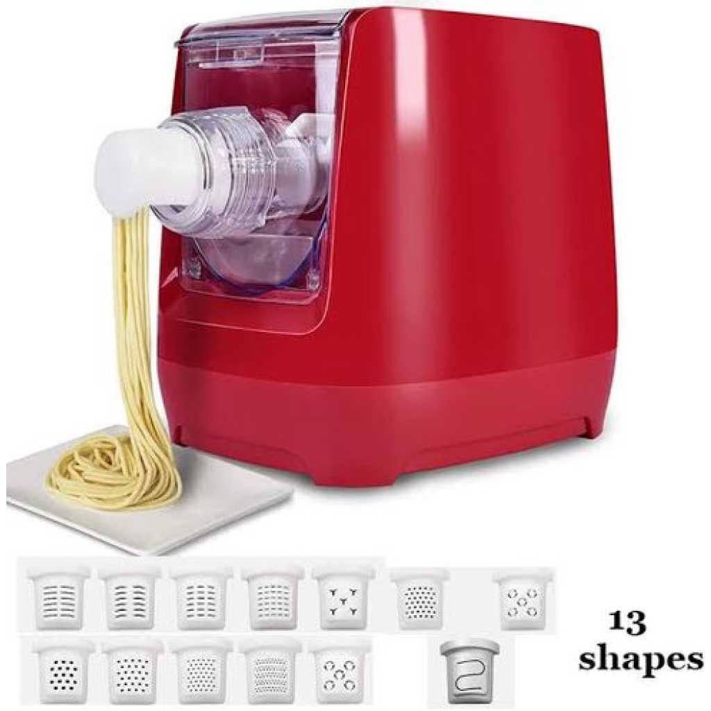 Electric Pasta Maker Machine, Automatic Noodle Maker With 12 Pasta Shapes, Red