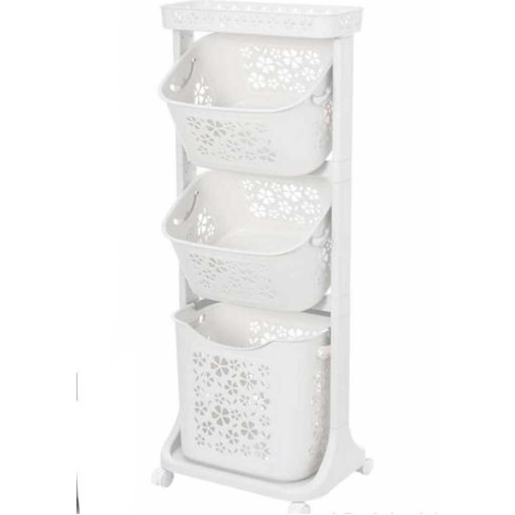 4 Tier Plastic Bathroom Kitchen Storage Organizer Rack Trolley - White