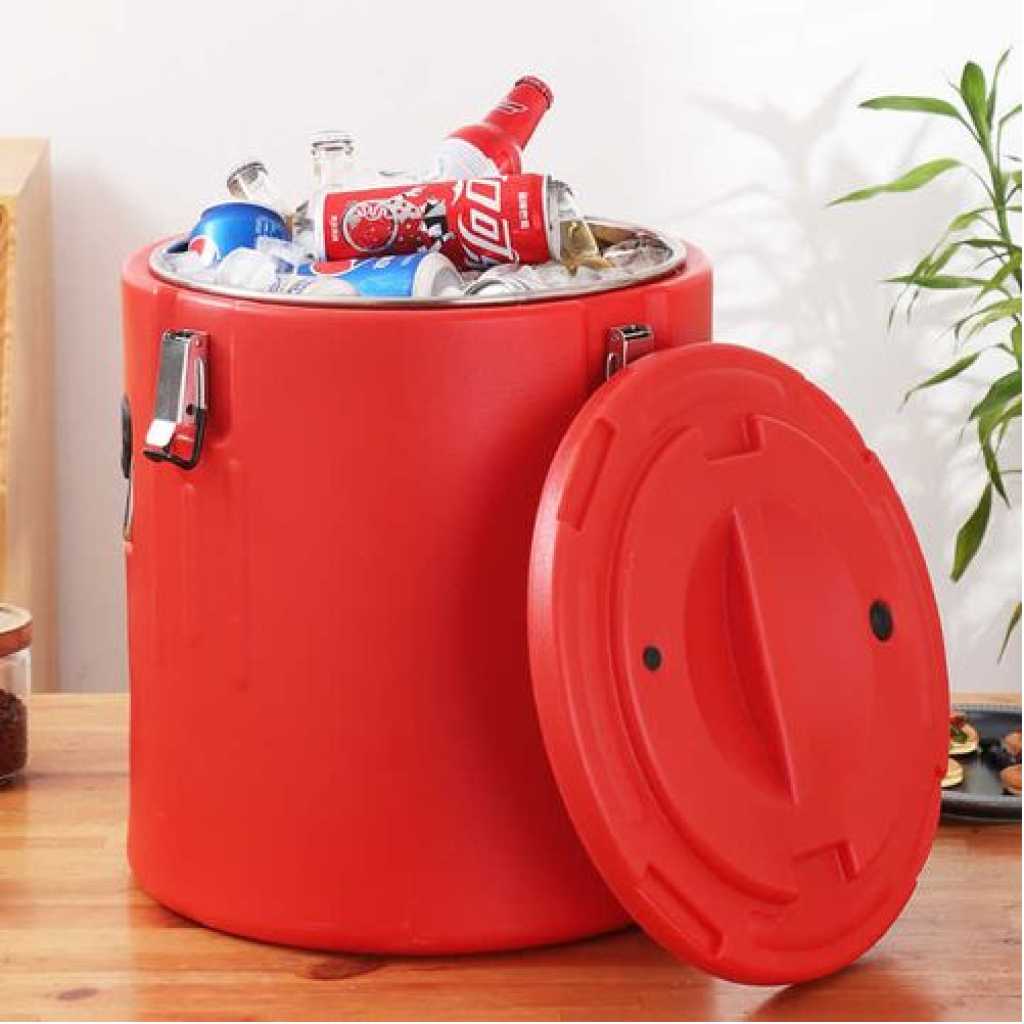 80L Stainless Steel Insulation Bucket With Faucet, Commercial Stall Food & Tea Bucket Cold & Hot Water Catering Urns Cooler- Red.