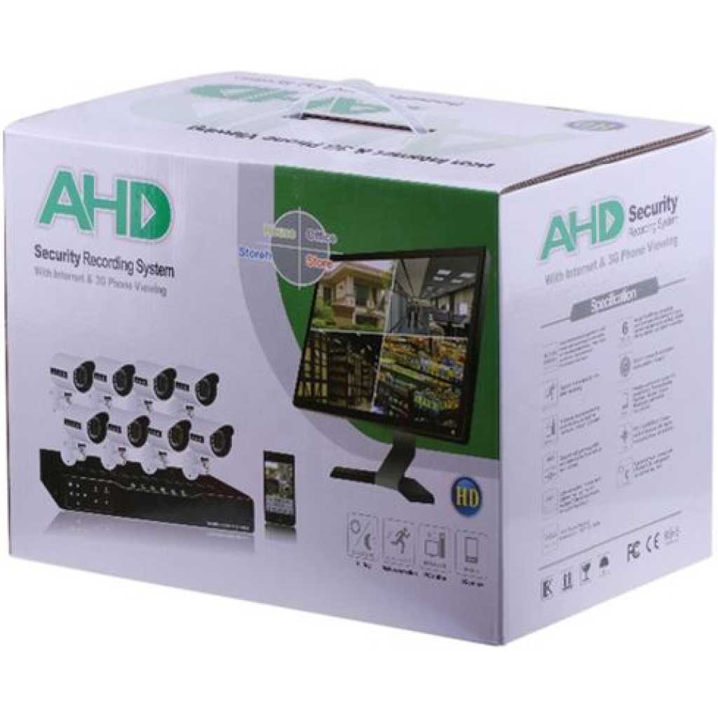 AHD 8-Channel Home Recording CCTV Security System With Internet And 5G Viewing- Black&White