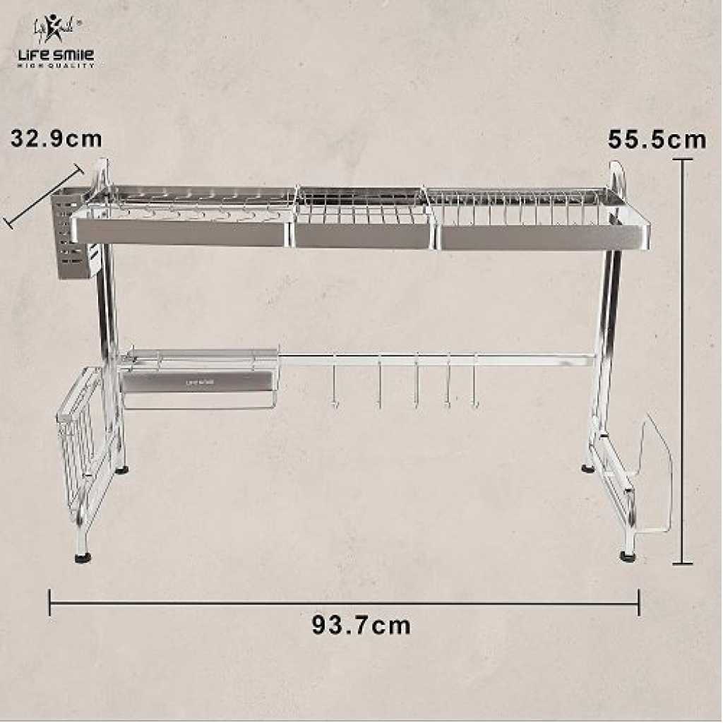 Life Smile Over Sink Dish Drying Rack, 2 Tier Stainless Steel Storage Kitchen Rack For Kitchen Counter Organizer Space Saver - Silver