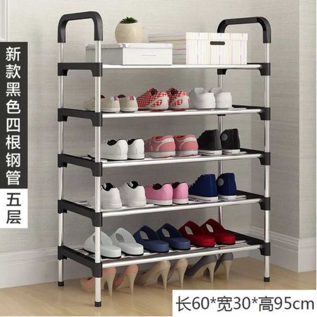 5 Layer Stainless Steel Stackable Shoes Rack Organizer Storage Stand- Pink.