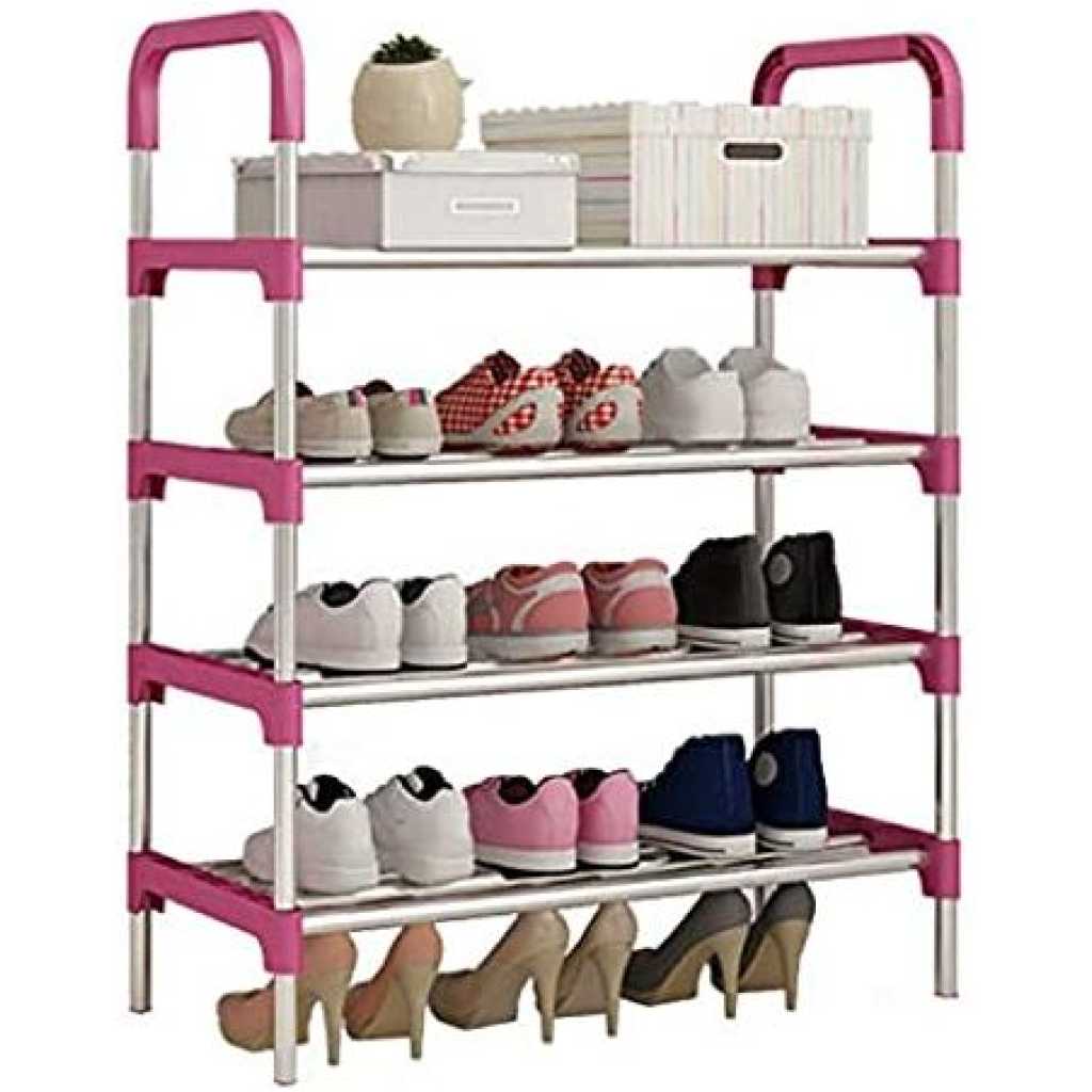 4 Layer Stainless Steel Stackable Shoes Rack Organizer Storage Stand- Blue