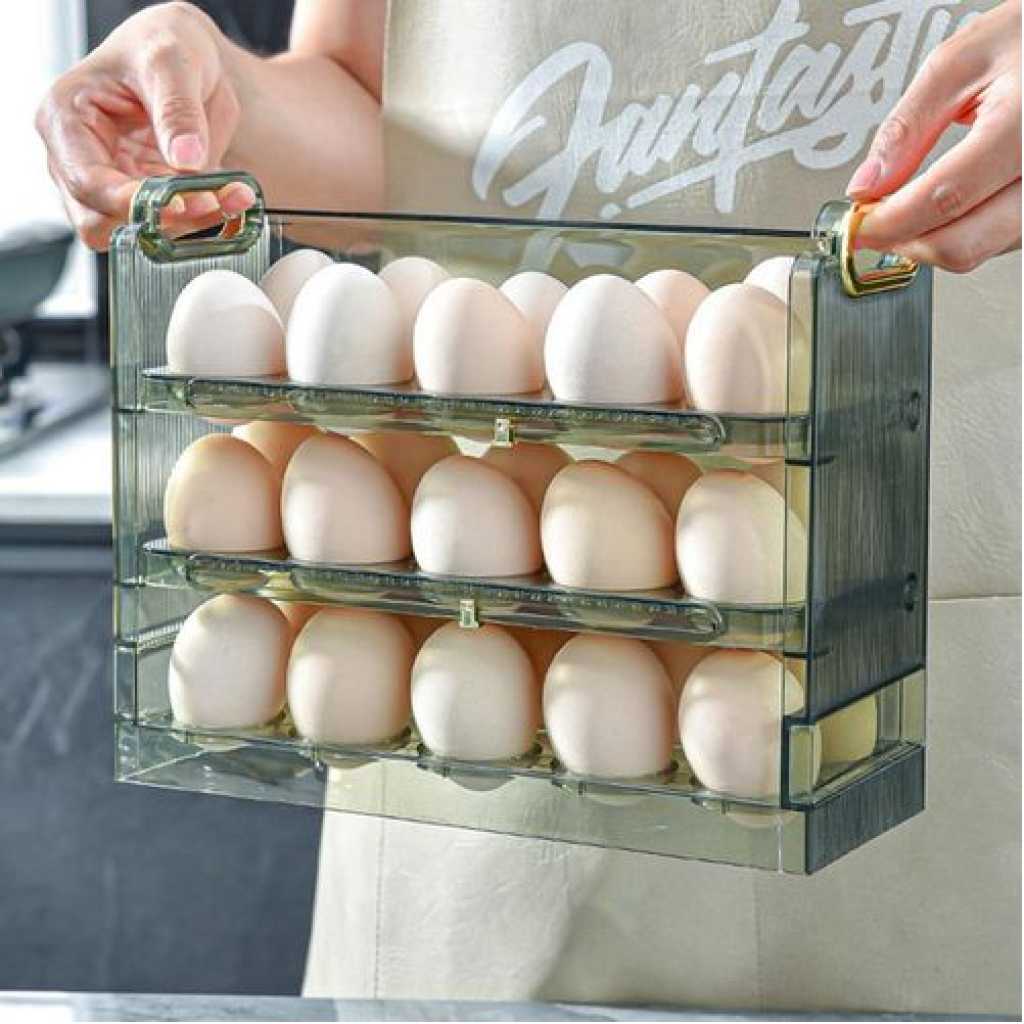 3 Layer Egg Holder For Fridge Storage Container Tray Container 30 Eggs, Space Saver- Green