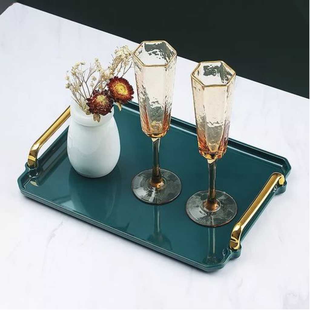 16 Inches Acrylic Serving Tray With Handles Decorative Coffee Table Tray - Green