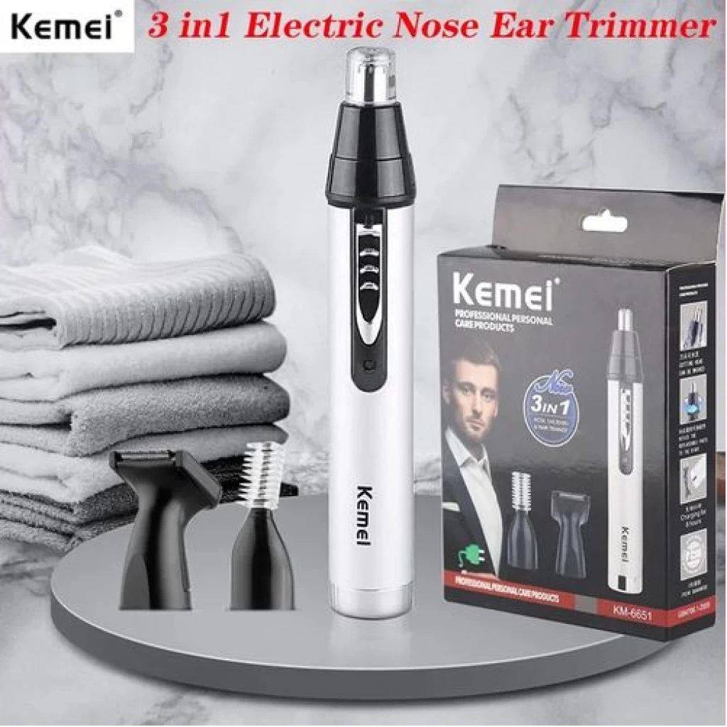 Kemei 3 In1 Electric Nose Ear Trimmer For Men Rechargeable Shaver Hair Removal Eyebrow Trimer Face Shaving Machine Men’s Shaving Machine- Silver. Electric Shavers TilyExpress 6