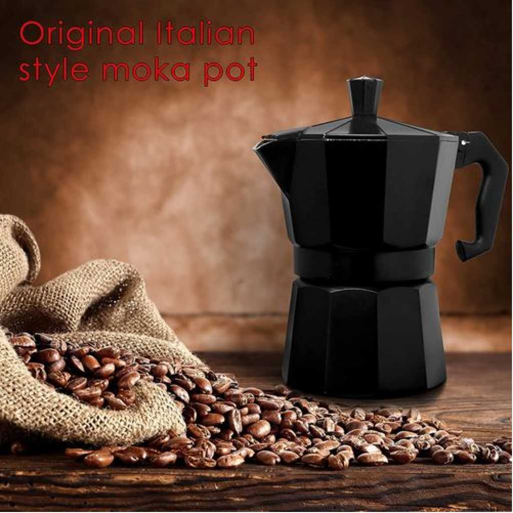 Stovetop Cafe Espresso Maker 6 Cup Moka Pot Percolator Coffee Maker Filter Kaapi- Black