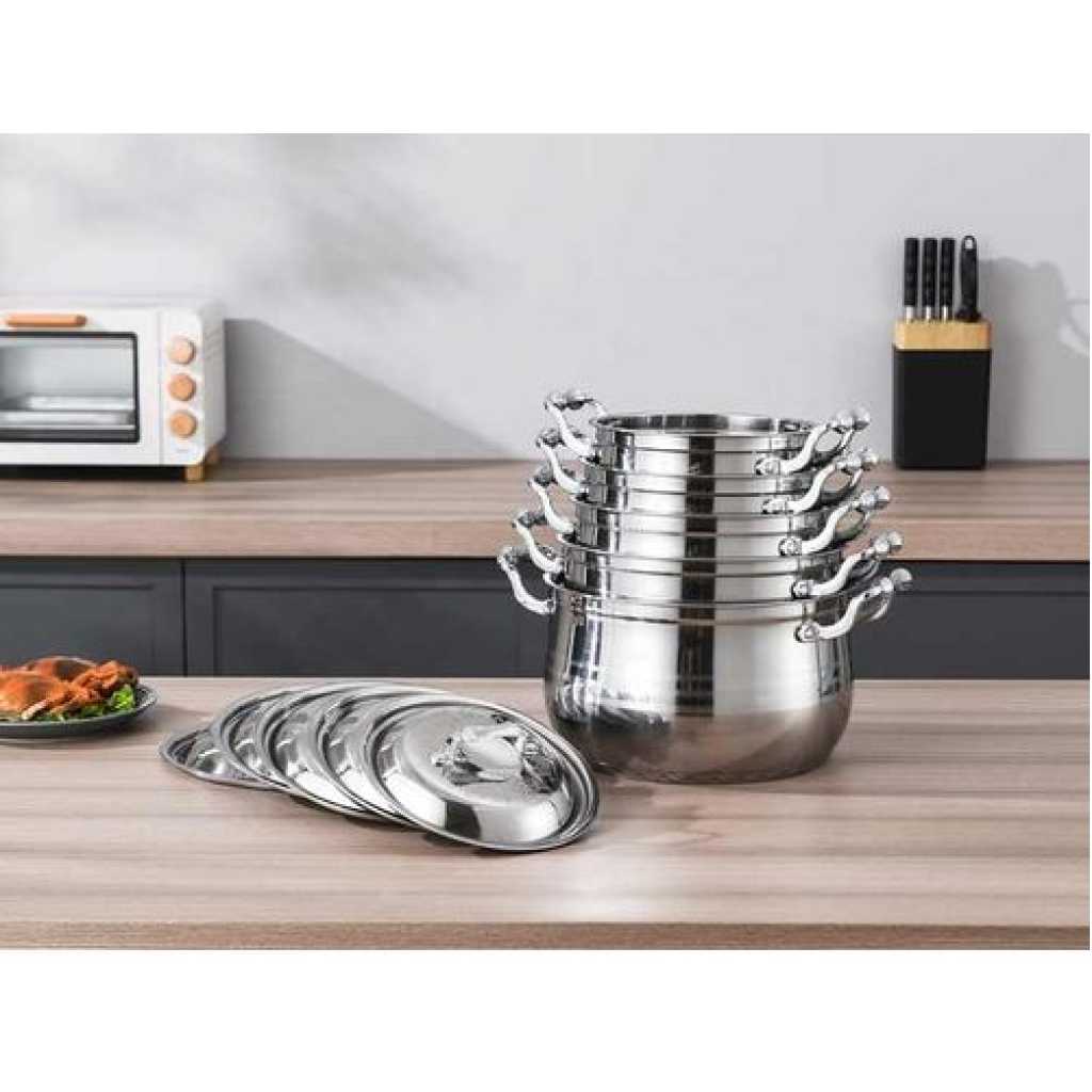 10 PC 22, 24, 26,28,30CM Stainless Steel Saucepans Cooking Pots- Silver. Cookware TilyExpress 4