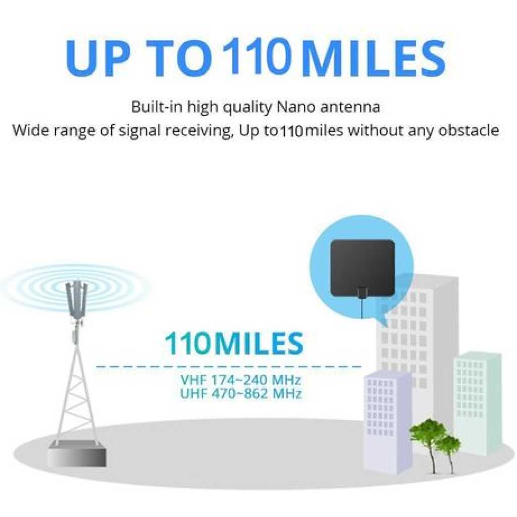 Digital TV Antenna - 110 Miles HDTV Antenna Digital Indoor Antenna With Detachable Signal Booster VHF UHF High Gain Channels Reception For 4K 1080P Free TV Channels- Black