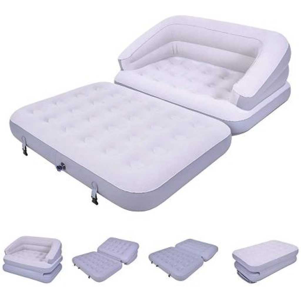 Double Air Couch Folding Sofa Bed Inflatable MattressPool Float Waterproof Blow Up Sofa For Camping Pool Bedroom Overnight - Grey.