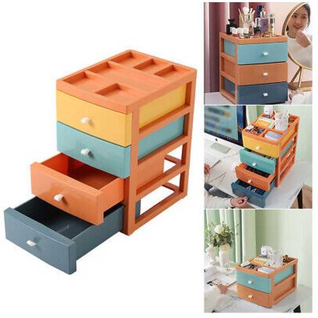 4 Tier Drawer Mini Storage Unit Tower Desktop Makeup Box Organizer - Multi-colour.