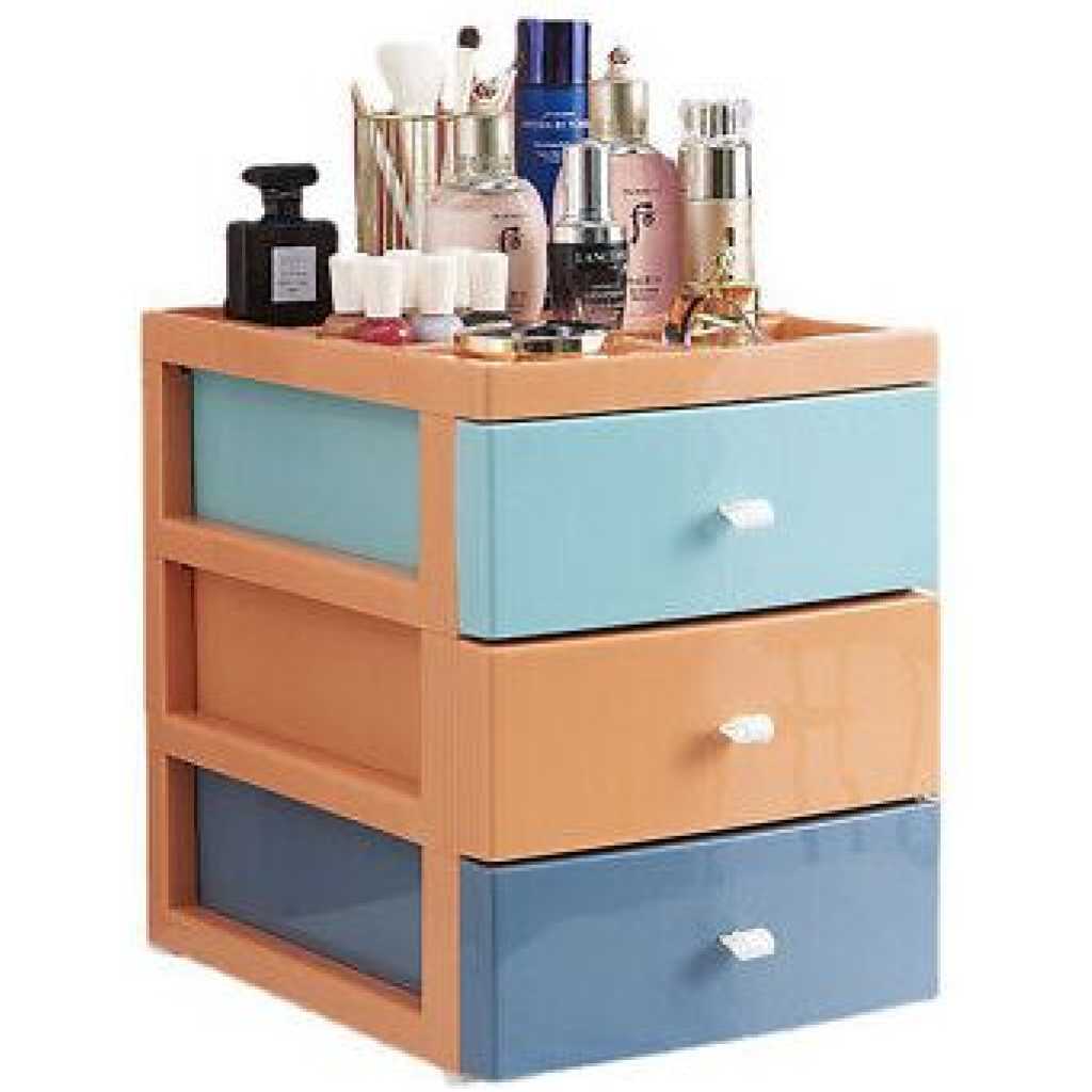 3 Tier Drawer Mini Storage Unit Tower Desktop Makeup Box Organizer - Multi-colour.