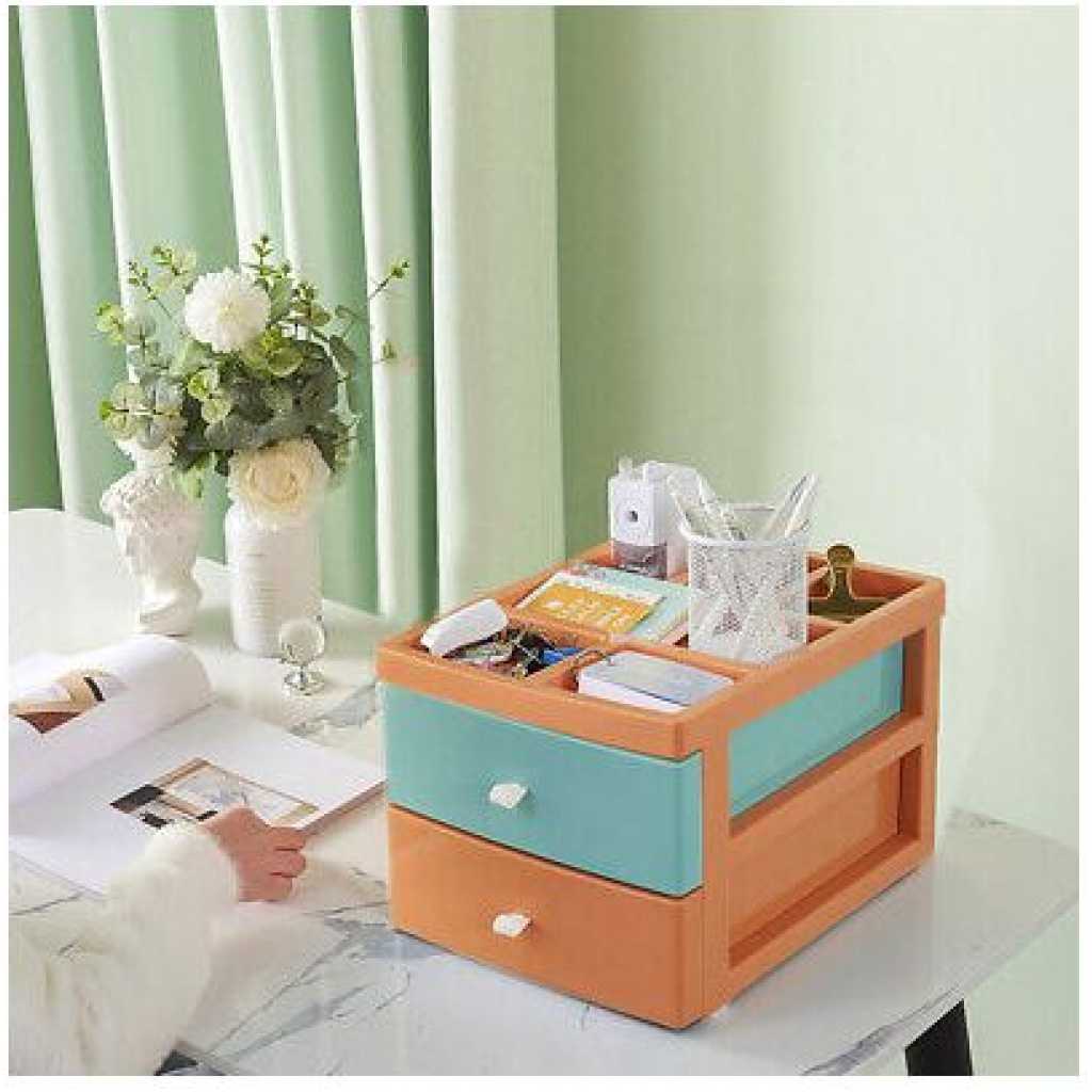 2 Tier Drawer Mini Storage Unit Tower Desktop Makeup Box Organizer - Multi-colour.