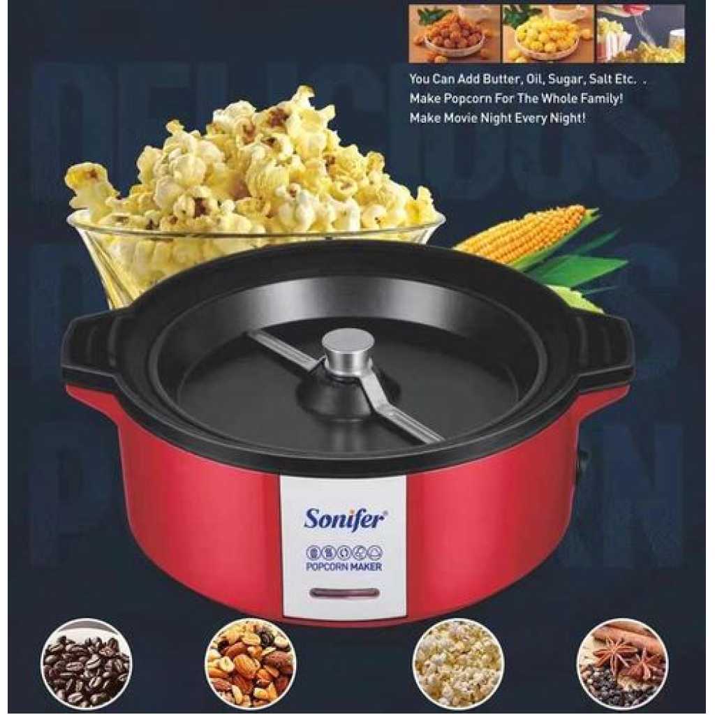 Sonifer Professional Oil Hot Plate Multifunctional Electric Mini Popcorn Maker Machine - Red