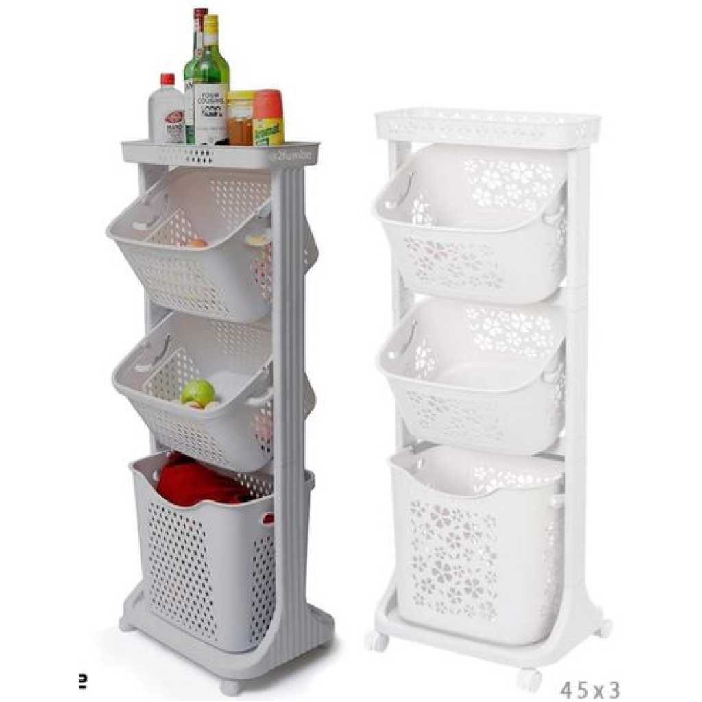 4 Tier Plastic Bathroom Kitchen Storage Organizer Rack Trolley - White