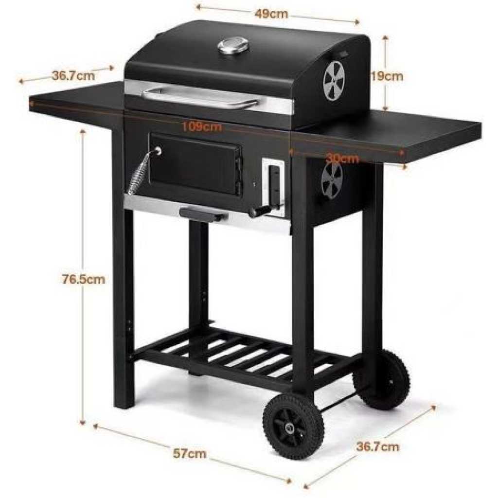 Charcoal Grill, BBQ Smoker Picnic Camping Patio Backyard Cooking- Black