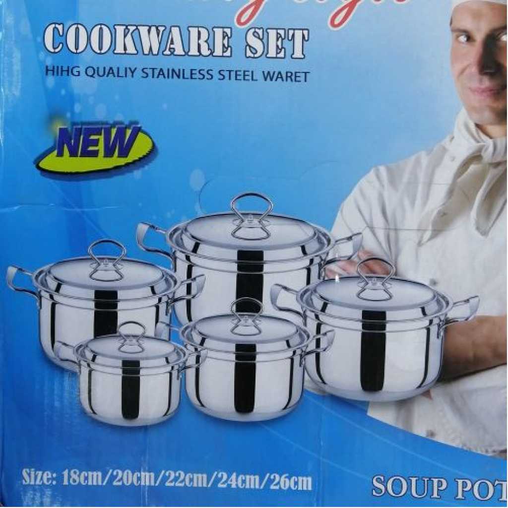 10 Piece Stainless Steel Saucepans Cookware Pots, Silver.