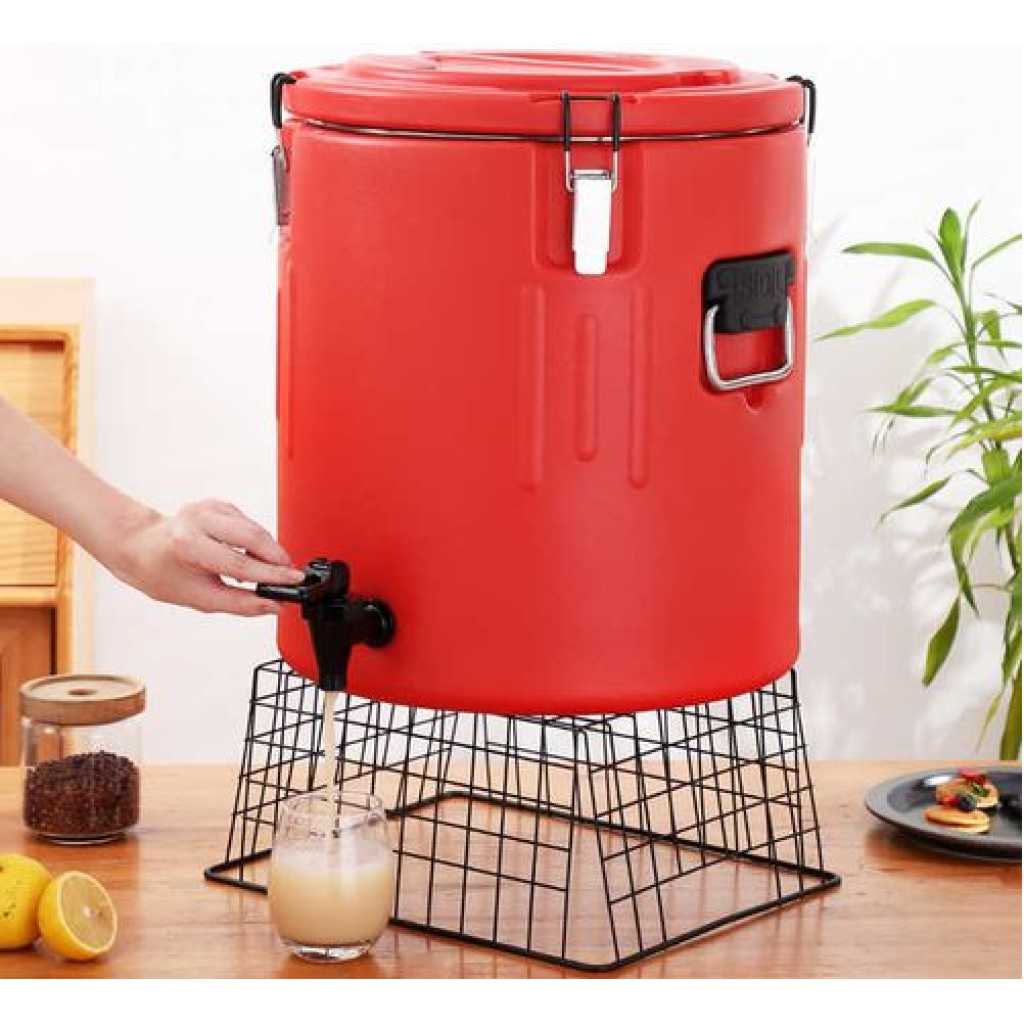 80L Stainless Steel Insulation Bucket With Faucet, Commercial Stall Food & Tea Bucket Cold & Hot Water Catering Urns Cooler- Red.