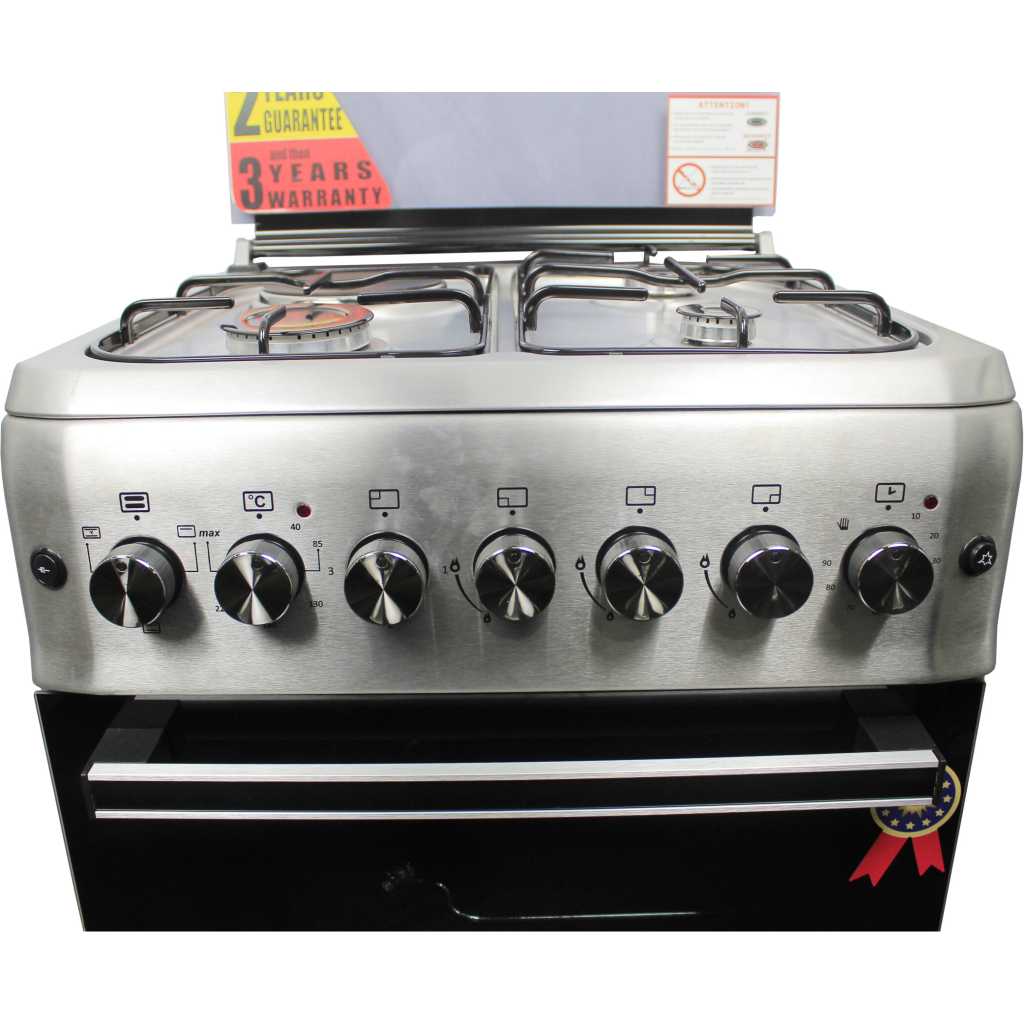 BlueFlame Cooker 60x60cm, 3 Gas Burners And 1 Electric Hot Plate With Electric Oven - Inox