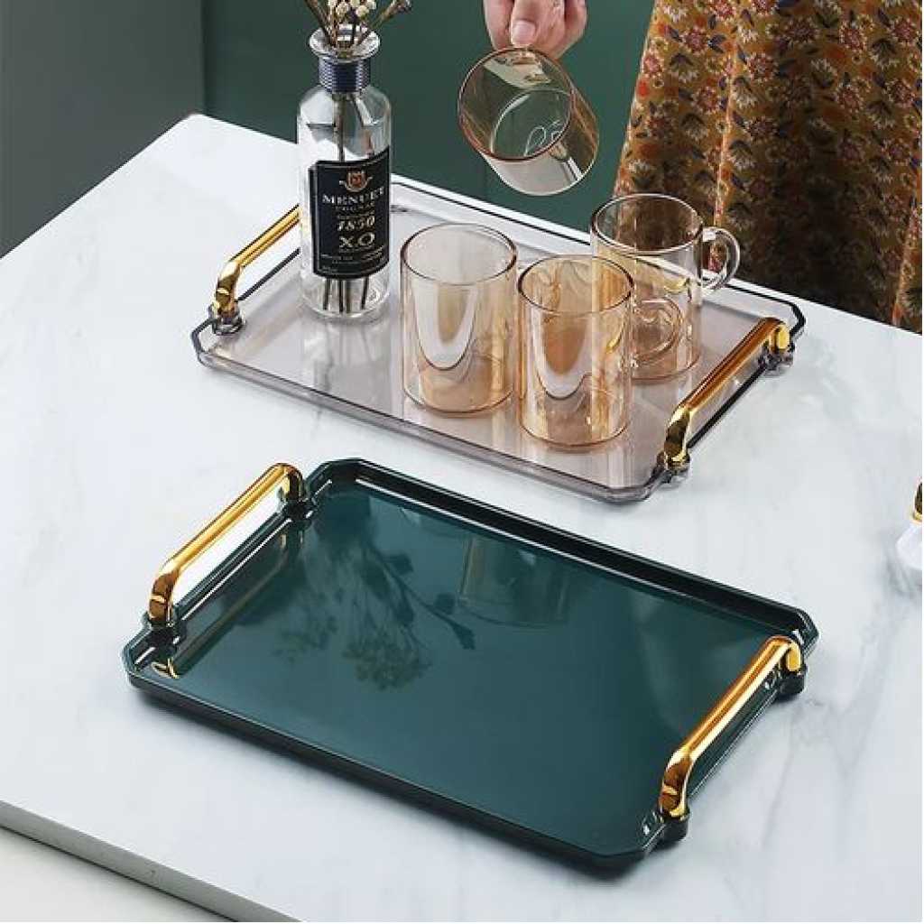 16 Inches Acrylic Serving Tray With Handles Decorative Coffee Table Tray – Green Serving Dishes Trays & Platters TilyExpress 3