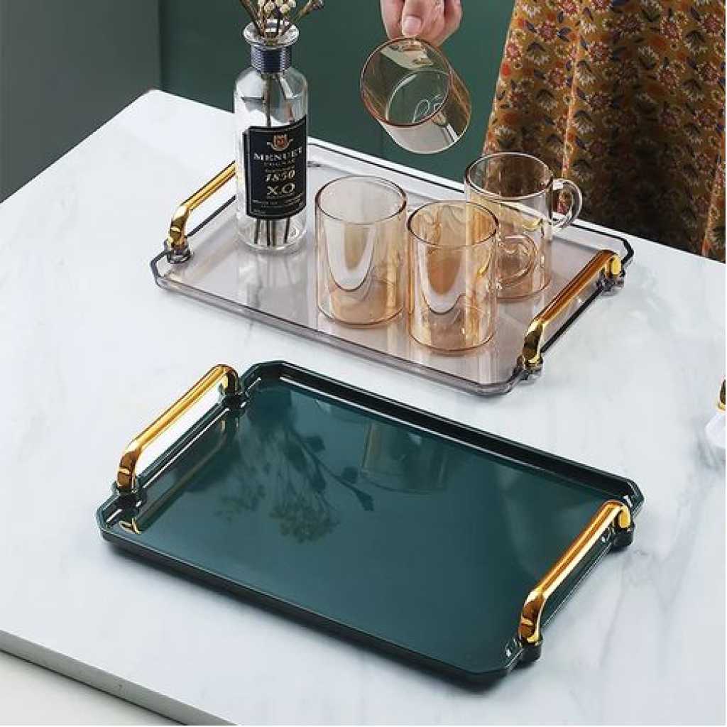 16 Inches Acrylic Serving Tray With Handles Decorative Coffee Table Tray - Green